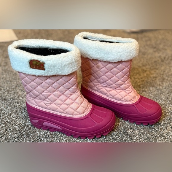 Sorel Powder Storm Pink Quilted Lined Pull On Winter Snow Boots Youth Girls SZ 4 - Picture 1 of 7
